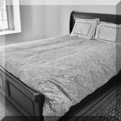 F35. Ethan Allen queen sleigh bed. Piece missing on lower front corner. - $225